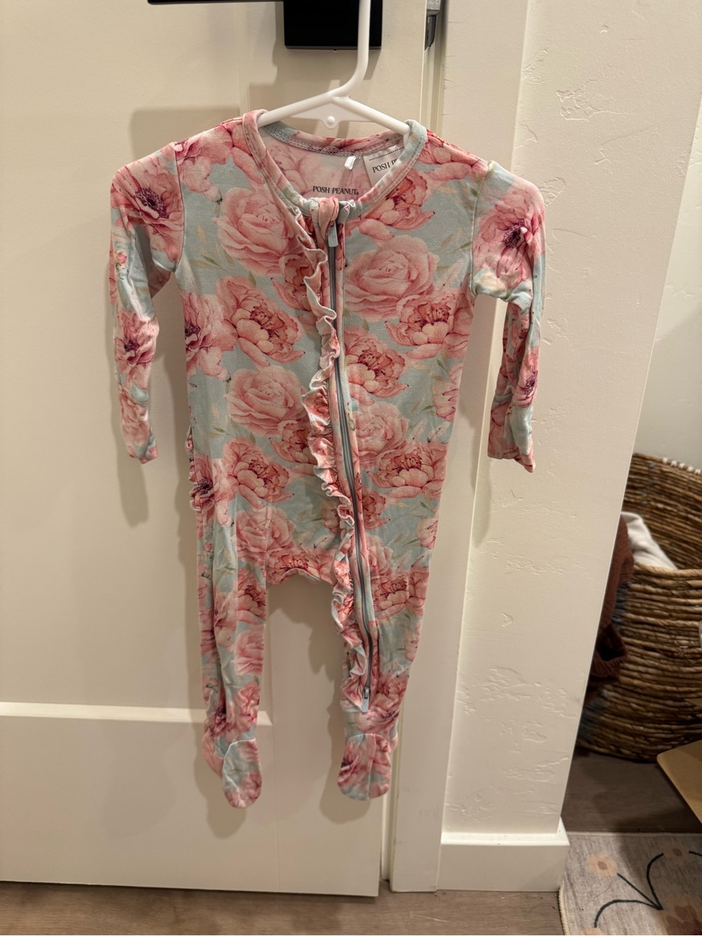 Posh Peanut Pink Floral Ruffle Zip Footed One-Piece